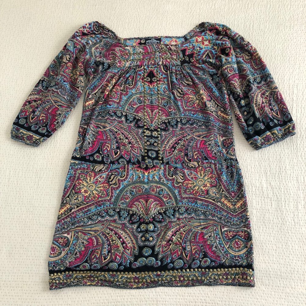 🌸 Angie Lagenlook Indian Mini Dress - Size S - Good - 100% Rayon